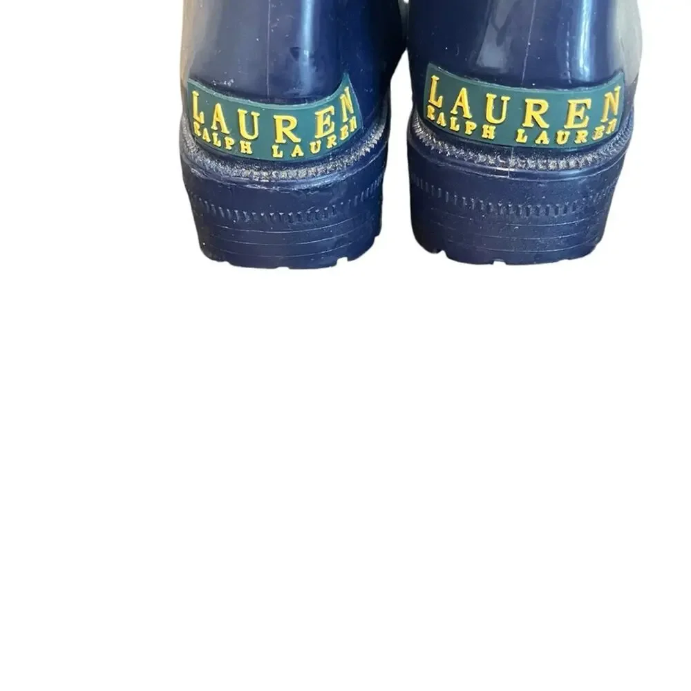 LAUREN RALPH LAUREN Rossalyn II‎ Rain Boots in Navy Blue Buckle Detail Women's 7
